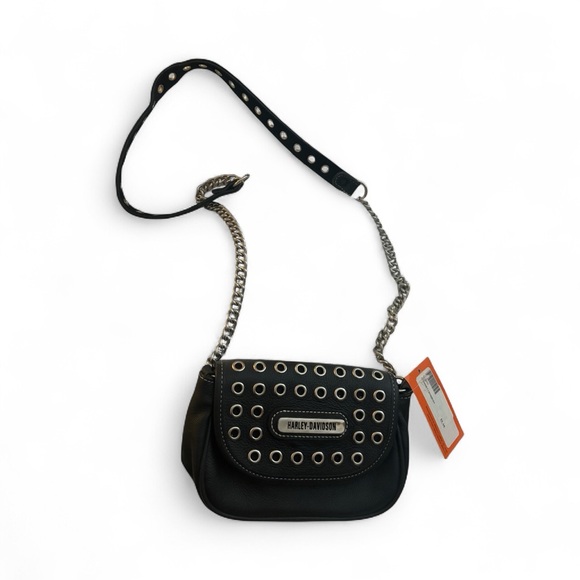 Harley-Davidson Handbags - Harley-Davidson Black Leather Grommet Crossbody Bag